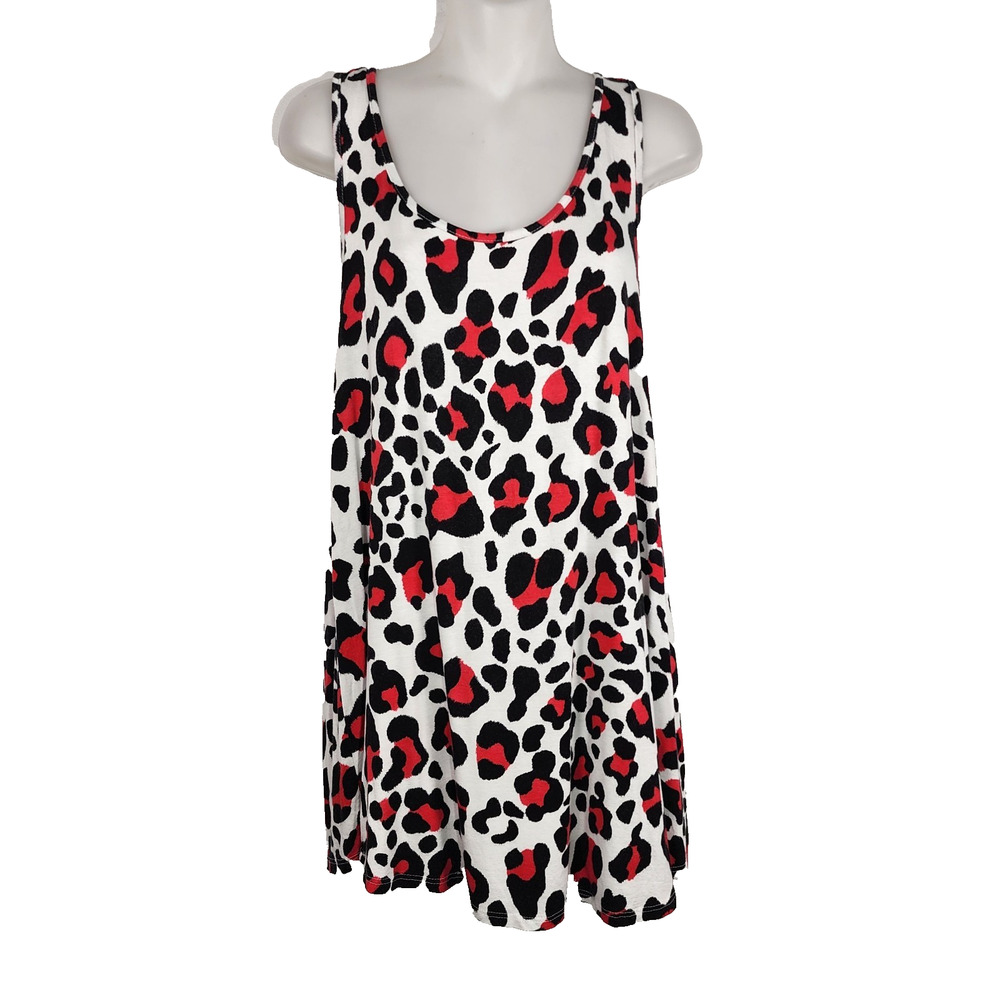 12 PM by Mon Ami Womens Leopard Print Tunic Tank Top Sleeveless Racerback Knit L